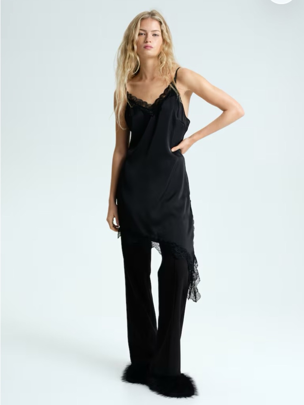Black Lace-Trim Slip Dress - NWT, size L